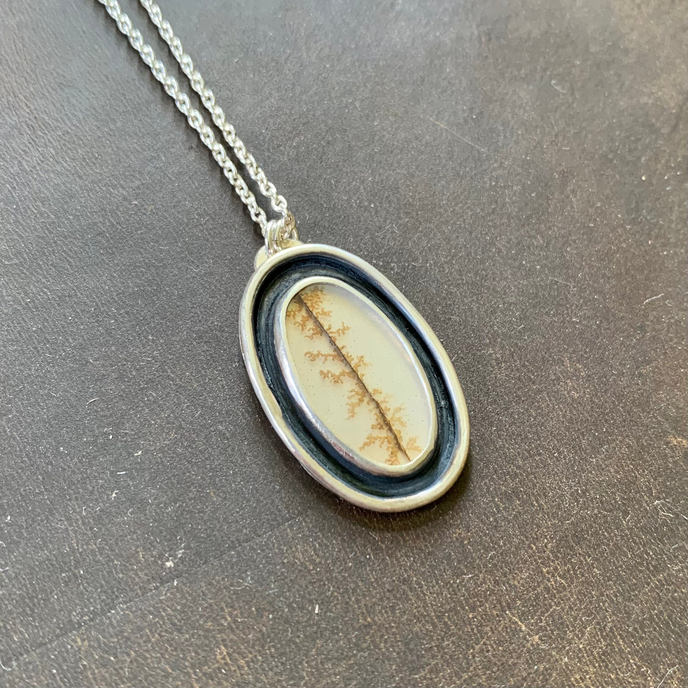 Pendentif En Argent 925 Avec Agate Dendritique Naturelle - Fait Main, 2.25 Pouces, Modèle Unique